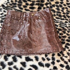 Fashion Nova Brown Faux Leather Lace-Up Mini Skirt  NWT Sz XS